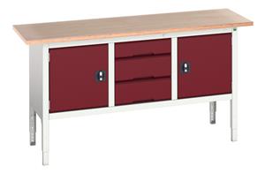 16923022.** verso adj. height storage bench (mpx) with cupboard / 3 drawer cab / cupboard. WxDxH: 1750x600x830-930mm. RAL 7035/5010 or selected